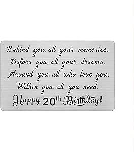 CPLJW 20th Birthday Card Gifts for Women Men, Behind You, All Your Memories, Engraved Wallet Card Presents