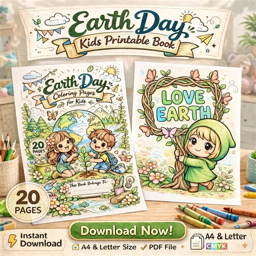 Earth Day Kids Printable Coloring Book – 20 Pages Eco Activity PDF, Classroom Worksheet, Homeschool Learning Pack CMYK - Etsy