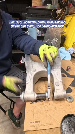 Time Lapes installing swing arm bearings on one side Tusk Bearing Tool. #rmatv #tusk #dirtbike