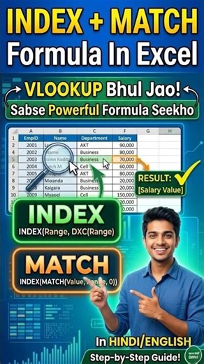 VLOOKUP vs INDEX MATCH: Kaunsa hai behtar? Step-by-Step Tutorial #shorts #exceltutorial #exceltips