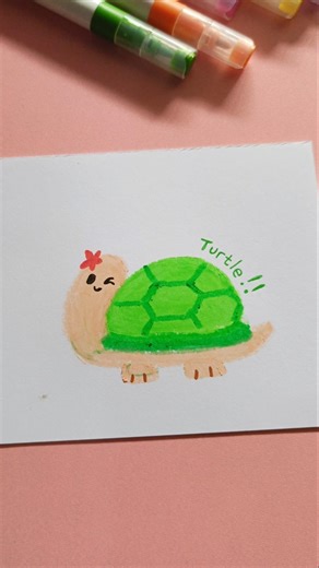 🐢 menggambar kura-kura pakai silky crayon greebel #drawing #oilpastel #mewarnai