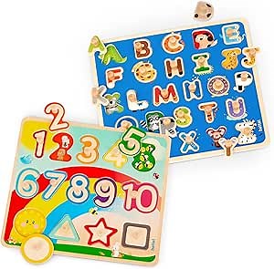 Battat – Wooden Alphabet & Number Puzzle – Puzzle n' Learn: ABC & 123 – Educational Toy for Kids – 2+ Years