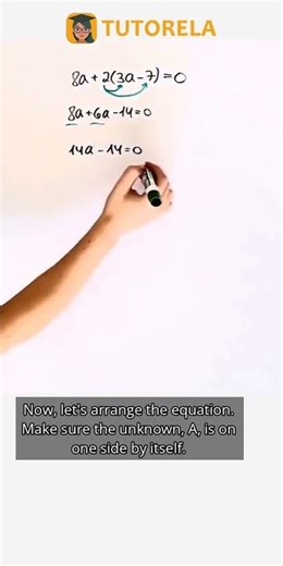Solve 8a + 2(3a - 7) = 0: Find Variable 'a' #Math #LinearEquations(oneVariable)