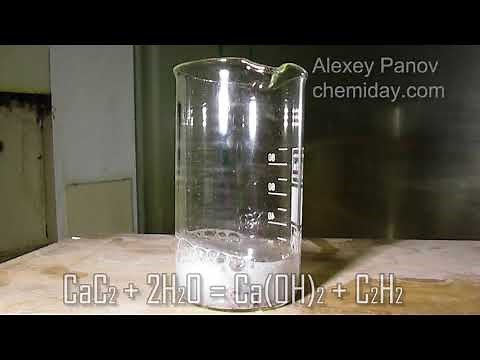 Calcium carbide reaction with water | CaC2 + 2H2O = Ca(OH)2 + C2H2