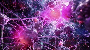 This microscopic view captures the intricate network of cytokines being released by different types of immune cells working together to combat an .