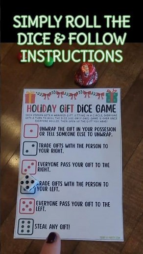 Play Holiday Gift Dice Game - pass the presents, White Elephant, Grab Bag, fun party game!
