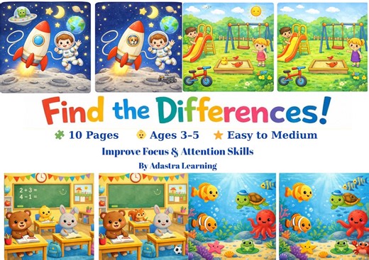 Find the Differences for Kids Ages 3-5 | Printable PDF Activity Book | Spot the Difference Worksheets | Preschool Learning Game | 10 Pages - Etsy