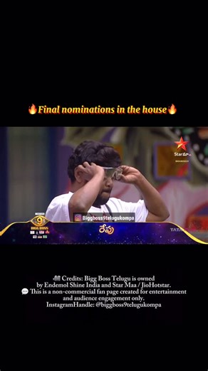 biggboss9telugukompa on Instagram: "Last nominations in the house🔥✅ . . #biggboss #biggboss9 #explorepage #explore #viralreels #viral #reels #viralvideos #biggbosstelugu #fyp . . 🎬 Credits: Endemol Shine India | Star Maa | Disney+ Hotstar 🧡 Fan edits by @biggboss9telugukompa – No copyright intended . . Show Title: Bigg Boss Telugu Original Format Owner: ➡️ Endemol Shine Group B.V. (Netherlands) (now part of Banijay Group) Indian License Holder / Production Company: ➡️ Endemol Shine India Pvt.