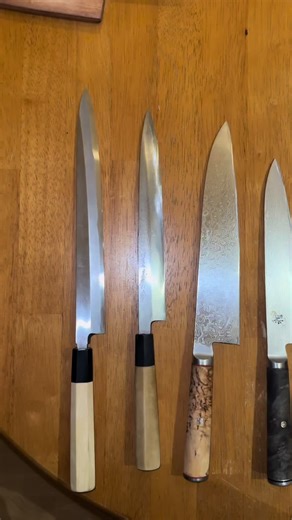 sushi chef’s family of knives. love you all girls🫶🏻 #sushichef #chef #yanagiba #chefknife #miyabi