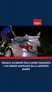 Un lamentable accidente de tránsito ocurrido la noche de este domingo en la autopista Duarte dejó un saldo de cuatro personas fallecidas y un menor lesionado, en un hecho registrado en dirección Bonao hacia Santo Domingo, después de la entrada de Falconbridge y próximo a la entrada de La Minita, en la comunidad de Ingenio. #CDN #CDN37 #Noticias #NoticiasRD #RepúblicaDominicana #accidente #autopistaduarte