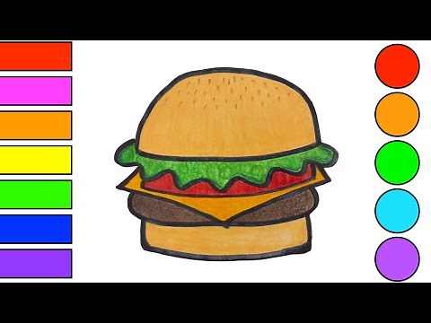 How to Draw a Cheeseburger Easy | Best Coloring Videos for Kids How to Draw Food Burger