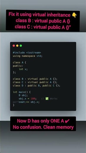 1️⃣ C++ Diamond Problem Explained in 30 Seconds 💎⚡ | Diamond Problem