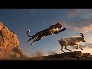 Battle of Agility Leopard vs White Goat on the Rugged Mountain Cliff Nature’s Ultimate Climb