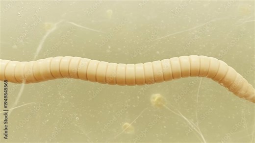 Microscopic Image of a Tapeworm Parasite Moving in Organic Fluid for Medical and Scientific Research