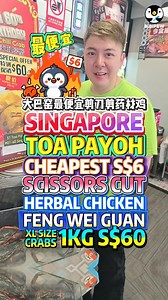Toa Payoh’s FENG WEI GUAN Singapore’s Cheapest Scissors-Cut Herbal Chicken — Only $6! 🐔🔥 大巴窑豐味館全新加坡最便宜的剪刀剪药材鸡只要$6！ 🐔 $6 Scissors-Cut Herbal Chicken 剪刀剪药材鸡 🦀 $60/kg Nanyang Crabs 南洋螃蟹 📍 Toa Payoh 大巴窑 🔥 Authentic Ipoh Zi Char 正宗怡保煮炒 ✅ CDC Vouchers Accepted 可用消费券 豐味館 FENG WEI GUAN ⏰11.30AM - 3PM, 5PM - 10PM / OPEN DAILY 📍51 LOR 6 TOA PAYOH, #01-60, SINGAPORE 310051 #ToaPayohFood #大巴窑美食 #HerbalChicken #药材鸡 #ZiCharLover #煮炒控 #SingaporeFoodie #新加坡吃货 #豐味館 #剪刀剪药材鸡 #剪刀剪 | Bibipew