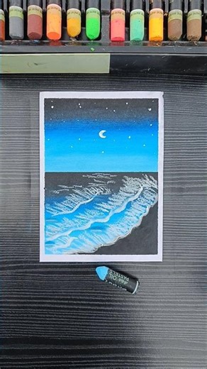 🌙Moonlight Ocean Scenery Drawing | Easy Night Sea Art with Oil Pastels