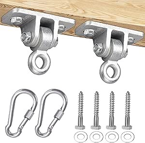 BETOOLL 2400lb Capacity Heavy Duty Swing Hangers for Wooden Sets Playground Porch Indoor Outdoor & Hanging Snap Hooks Silver Set of 2