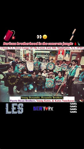 💥 Puerto Rican Street Legends of 1970s NYC 🗽🇵🇷 | LES Gangs That Time Forgot 📍 Lower East Side, Manhattan — 1970s This isn’t a movie. It’s real NYC history. These were the Young Dynamite Brothers, Puerto Rican Brothers, Young Katos, and more… Puerto Rican youth who built brotherhoods in a city that gave them nothing. 🔥 This photo captures the grit, the loyalty, and the pride of an era when survival meant sticking together. If you're from New York or reppin’ Boricua blood — this is YOUR stor