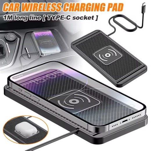 15W Car Wireless Charger Silicone Anti Slip Pad Quick Car Charger Suitable for iPhone 15 14 13 12 Samsung Phone Charger | Lazada