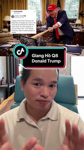 TRUMP ĐANG MẤT BÌNH TỈNH HAY CHIẾN THUẬT TÂM LÝ DỒN ÉP Ông đã viết trên trang cá nhân vào rạng sáng nay: Thứ Ba tới, Iran sẽ được “ăn trọn combo” — ngày của nhà máy điện và ngày của cầu đường, tất cả gộp lại một lần. Sẽ là thứ mà các người chưa từng thấy trong đời!!! Mở cái eo biển chết tiệt đó ra ngay đi, lũ điên, nếu không thì chuẩn bị sống trong địa ngục — cứ chờ mà xem! Ngợi khen Allah. Tổng thống DONALD J. TRUMP #dungletichcuc #Trump #chientranhiran #israel #iran