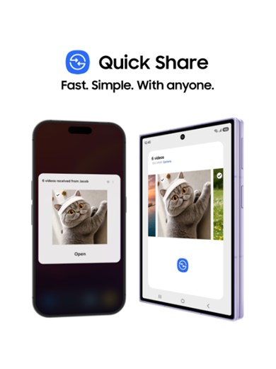 🐱 Nothing gets in the way with #QuickShare, the fast and simple way to send and receive files. It works with AirDrop® too! Share instantly across devices without barriers getting in your way. #GalaxyZFold8 #Samsung Learn more: samsung.com