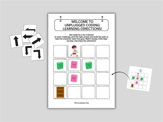 Fiche d'exercices pour apprendre le codage unplugged | Codage de direction, flèches, construction de chemin | STEM imprimable - Etsy France
