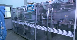 tablets making machine. automatic machine filling tablets in packing. pill making process in a pharma factory. medicine tablets moving in a machine. close up of tablet making process. pharma