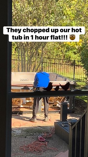 Two guys chopped up my broken hot tub in just an hour 😳 #hottubgoals #hottub #demolition #HomeImprovement #demolish | Drive 615