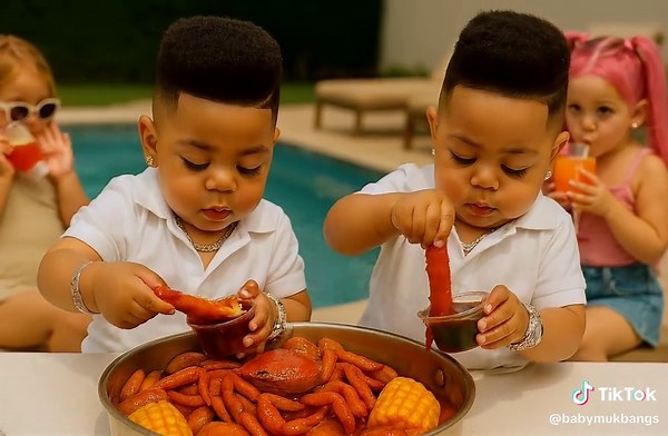 Luxury Baby Mukbang: Poolside Seafood Delights