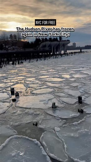 The Hudson River has frozen again in New York City! It’s super cool to see by Little Island. It’s freezing all week so should last for a week or more! | NYC for Free