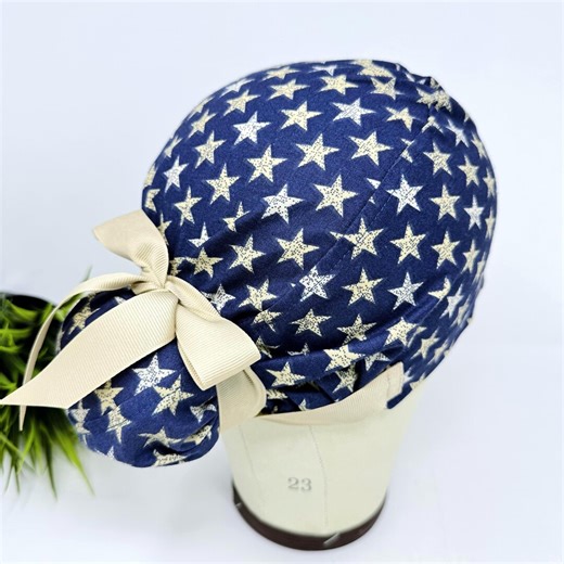 Euro Scrub Cap With Ties for Women. Navy Blue Star European Surgical Cap With Satin Lined by Paradise Caps. Euro PLUS Style. - Etsy