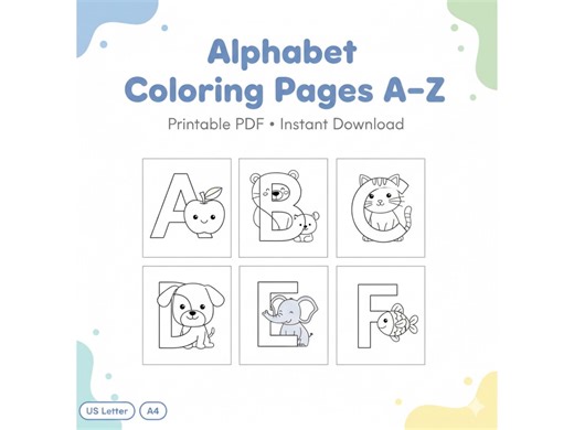 Alphabet Coloring Pages for Kids A–Z | Printable ABC Coloring Book | Learn Letters | Instant Download - Etsy