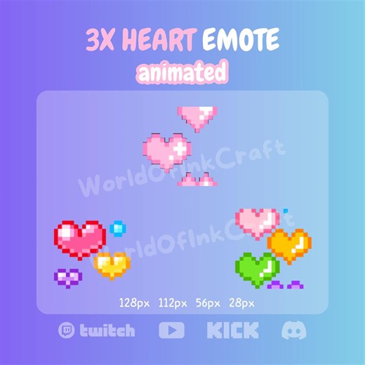Pixel Hearts Emote Pack (GIF) Animated – 3 Heart Emotes | Animated Twitch, Kick, Youtube & Discord Emotes - Etsy