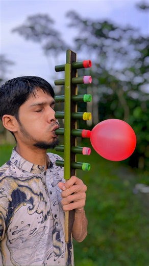 unique idiea bamboo craft end wood and 7 colourful balloon #bamboo #diy #art #funny #viral #wood