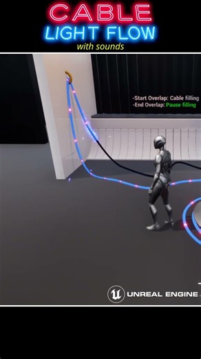 Cable Light Flow Multi Spline connection system with sounds Tube an Light example on Unreal Engine