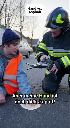 Hand am Asphalt: Dramatische Rettung einer verklebten Hand