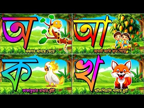 Bangla for Kids 🌈 | মজার অ আ ক খ শিখি | অ তে অজগর, আ এ আম | Easy Bangla