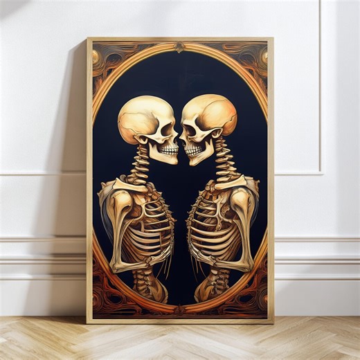 Skeleton Kissing, Wall Art, Gothic Love Print, Dark Romance Skeleton Couple, Halloween Decor, Spooky Printable Art, Digital Download - Etsy