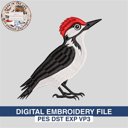 Woodpecker Embroidery Design | Pileated Woodpecker Machine Embroidery File | Bird Embroidery PES DST EXP VP3 - Etsy