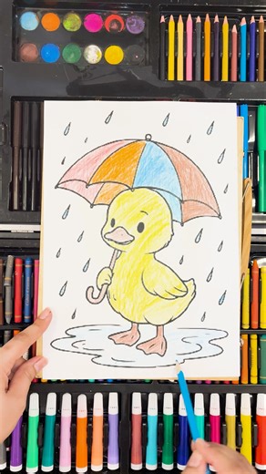 Cute Yellow Bird with umbrella Coloring | Satisfying Color Reveal 🐤💛✨