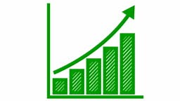 Animated financial growth chart with trend line graph. green symbol...