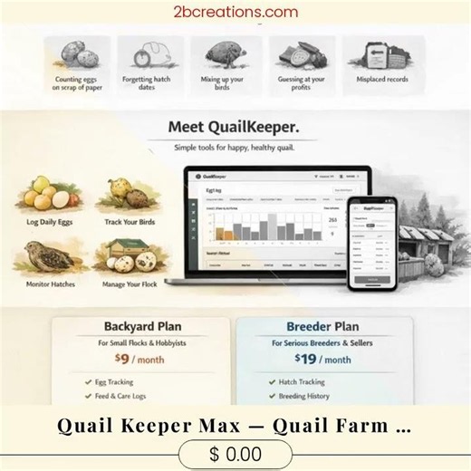 Quail Keeper Max — Quail Farm Management Software | Free Plan + 14-Day Trial