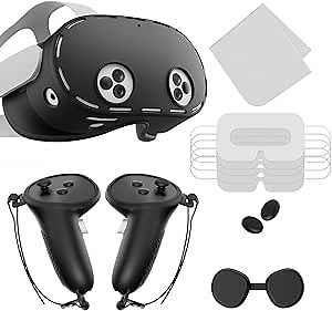 STARWARE Silicone Cover Set Compatible with Oculus/Meta Quest 3S, VR Accessories Protective 6 in 1 Case, Headset Shell Cover, Touch Controller Grips Cover, Lens Protector and Joysticks Cover (Black)