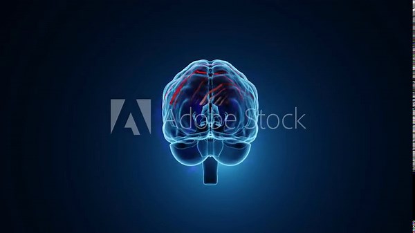 Rotation brain footage with x-ray shader in blue tone, 3d illustration rendering