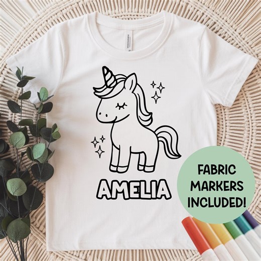 UNICORN Personalized Kids Color Your Own Shirt With Fabric Markers | DIY Craft Activity - Etsy