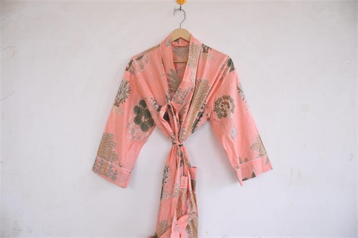 Handmade Indian Cotton Kimono Robe With Traditional Hand Block Printed Floral Design, Lightweight Cotton Kimono Free Size Short and Long - Etsy