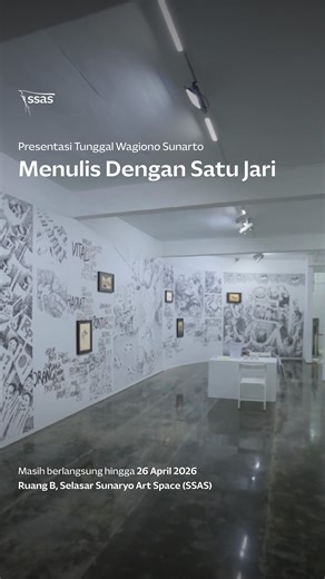Selasar Sunaryo Art Space on Instagram: "Pameran Menulis dengan Satu Jari karya Wagiono Sunarto diperpanjang hingga 26 April 2026. Sebuah kesempatan tambahan untuk menelusuri arsip, gambar, dan pemikiran yang membentuk praktik Wagiono—dibaca perlahan, dengan jarak dan perhatian. 📍 Ruang B, Selasar Sunaryo Art Space ⏱️ Selasa–Minggu, 10.00–17.00 Sampai jumpa di SSAS. _____ Menulis dengan Satu Jari Exhibition by Wagiono Sunarto has been extended until 26 April 2026. An extended moment to explore 
