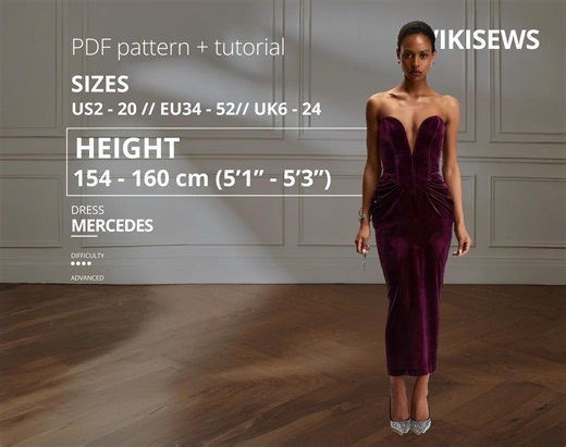 Mercedes Corset Dress Sewing Pattern EU 34-52 US 2-20 Height 154-160 Cm Velvet Bustier PDF Aesthetic Princess Seam Gown Boning Tutorial - Etsy