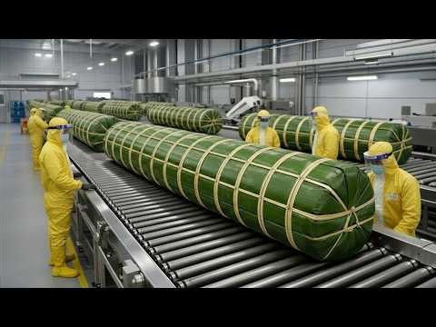 Inside a Largest High-Tech Sticky Rice Cake Factory: Automated Banana Leaf Wrapping (Full Process)