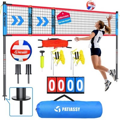 Volleyball Net Set 32FT Durable Adjustable Height Portable Metal Poles Outdoor | eBay